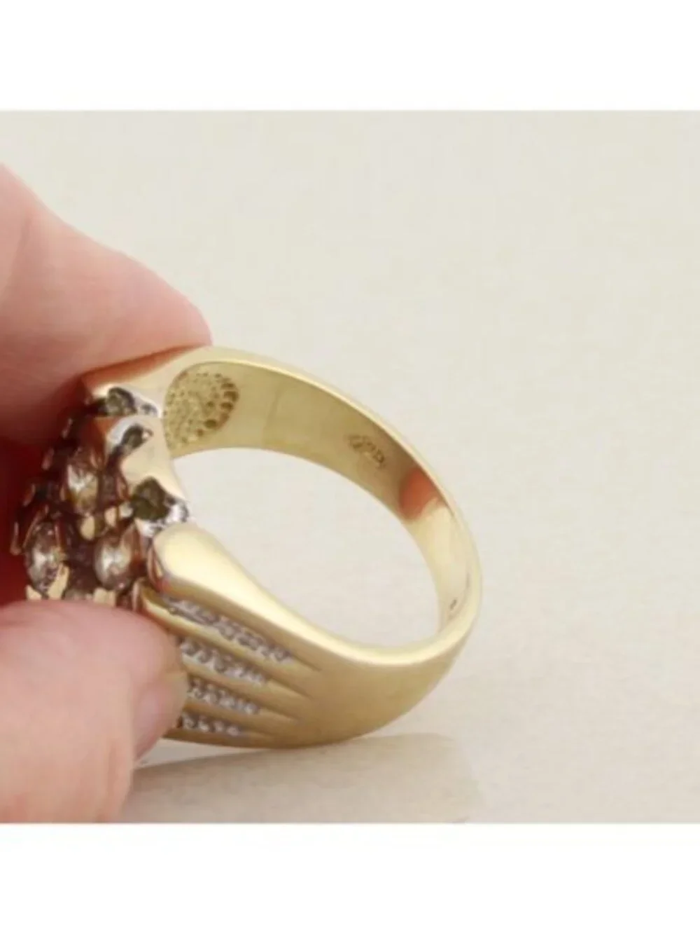 Men's 18k Gold Plate Over Sterling Silver Cubic Zirconia Nugget Ring Size 13 1/4